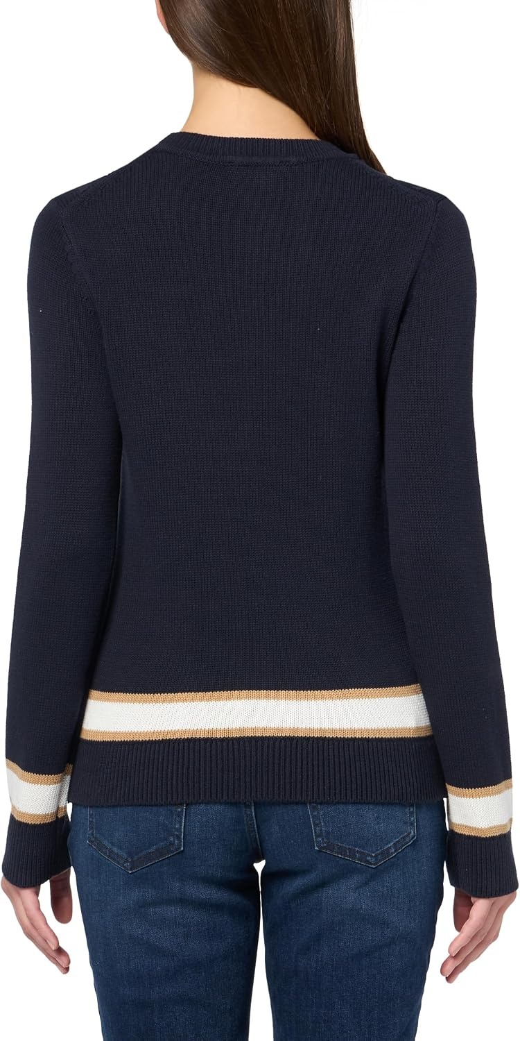 image:imageNautica Womens Solid Cable Long Sleeve Tipped SweaterNight Sky Multi