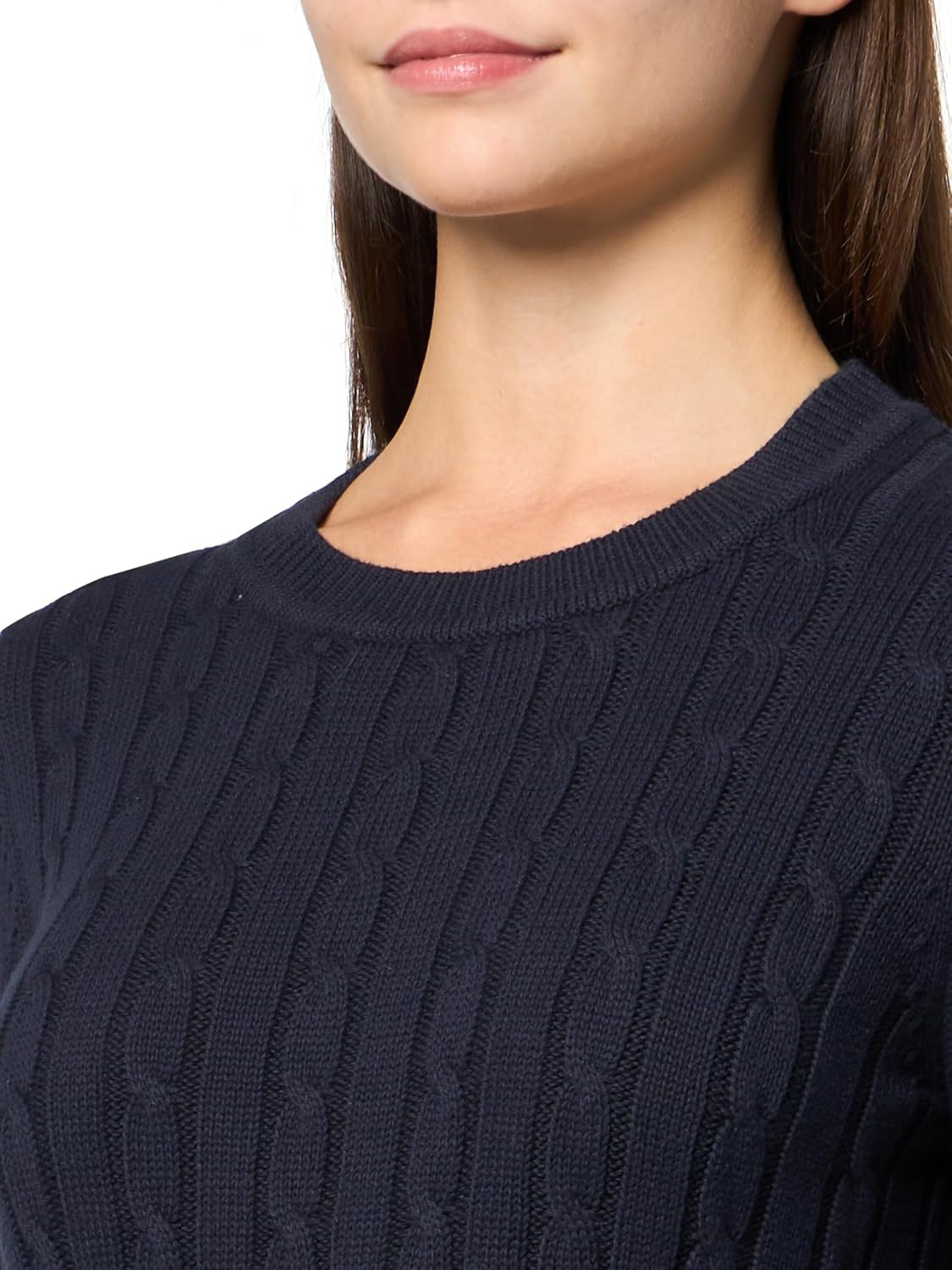 image:imageNautica Womens Solid Cable Long Sleeve Tipped SweaterNight Sky Multi