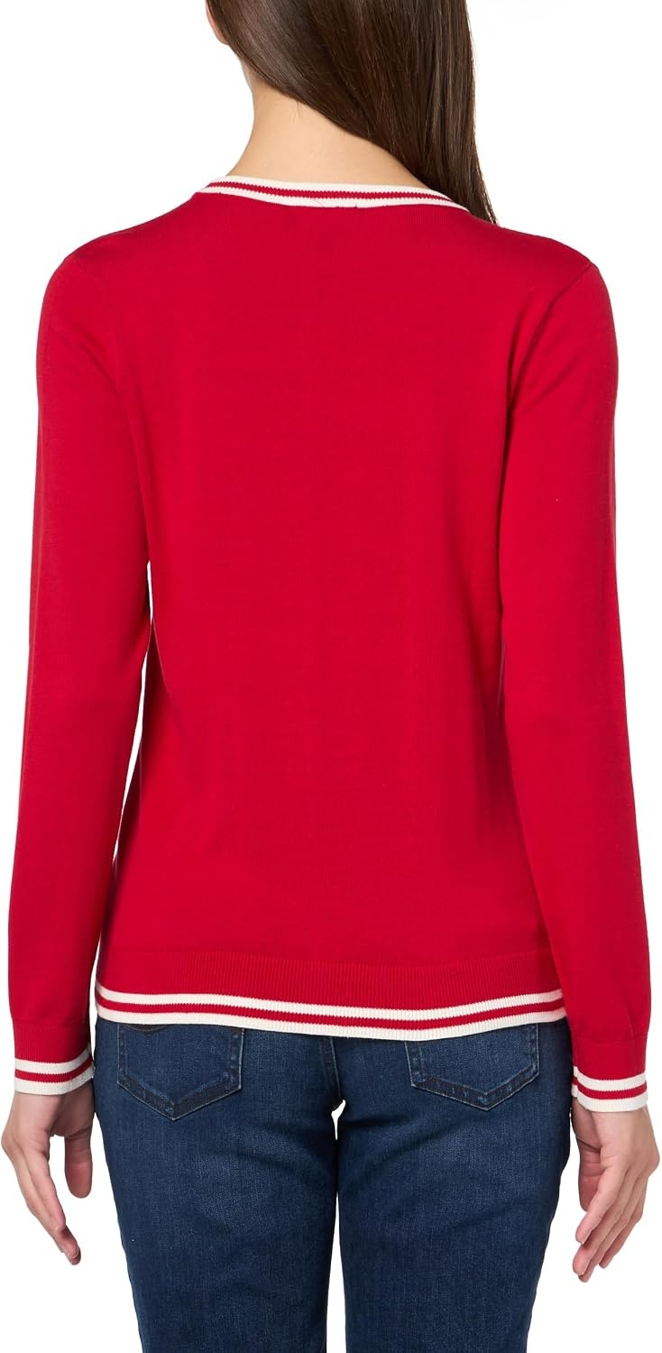 image:imageNautica Womens Solid Cable Long Sleeve Tipped SweaterScarletIvory