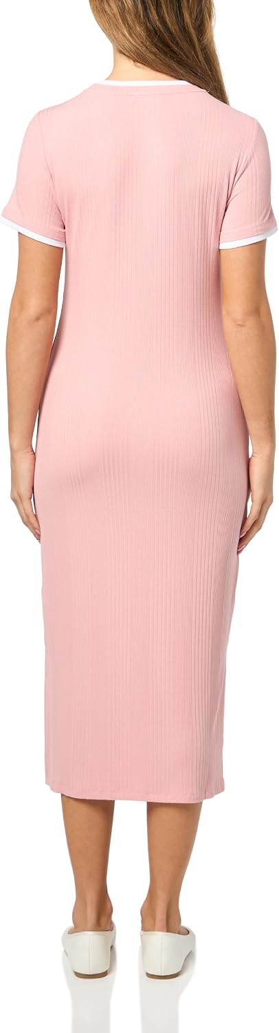 image:imageNautica Womens Solid Midi Short Sleeve Round Neck Ribbed Midi DressBridal Rose