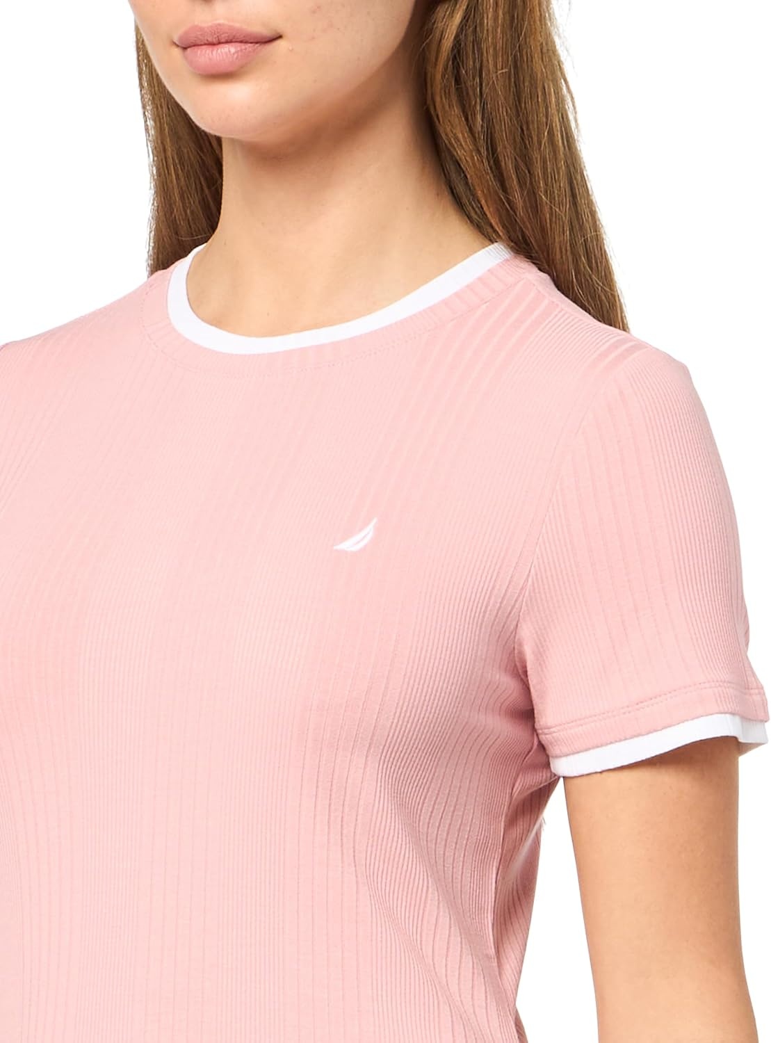 image:imageNautica Womens Solid Midi Short Sleeve Round Neck Ribbed Midi DressBridal Rose