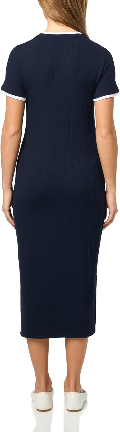 image:imageNautica Womens Solid Midi Short Sleeve Round Neck Ribbed Midi DressNight Sky