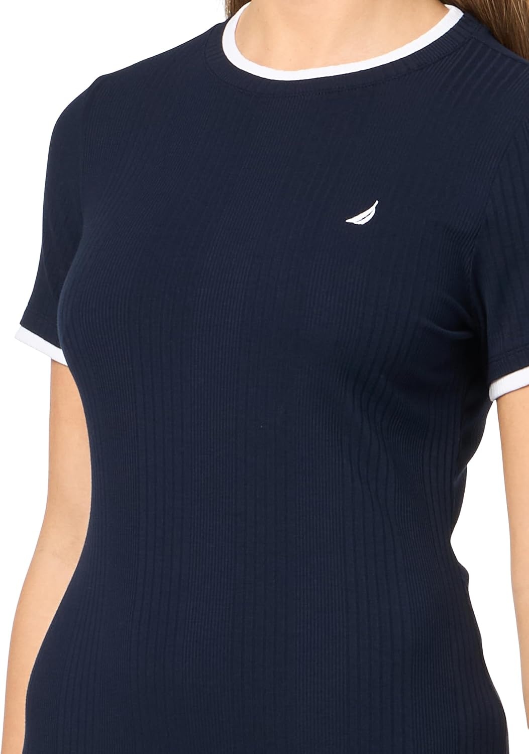 image:imageNautica Womens Solid Midi Short Sleeve Round Neck Ribbed Midi DressNight Sky