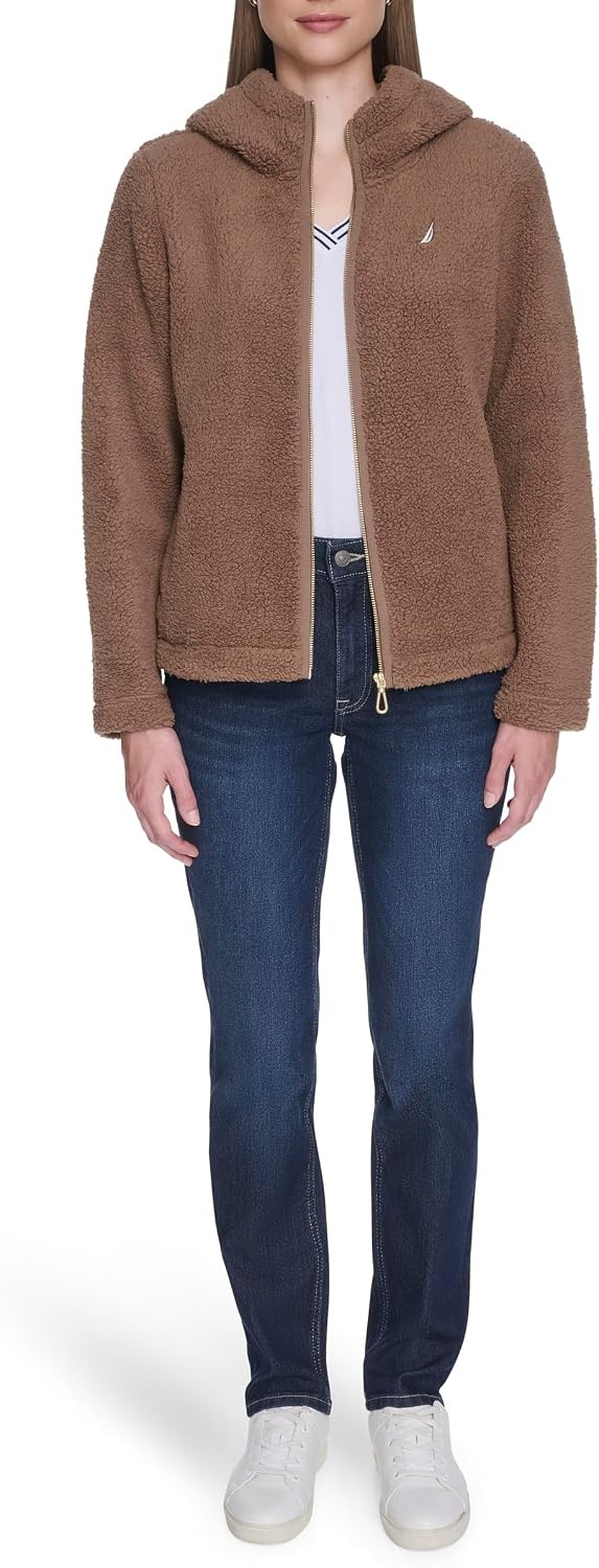image:imageNautica Womens Solid Sherpa Zipup Hoodie JacketBarley