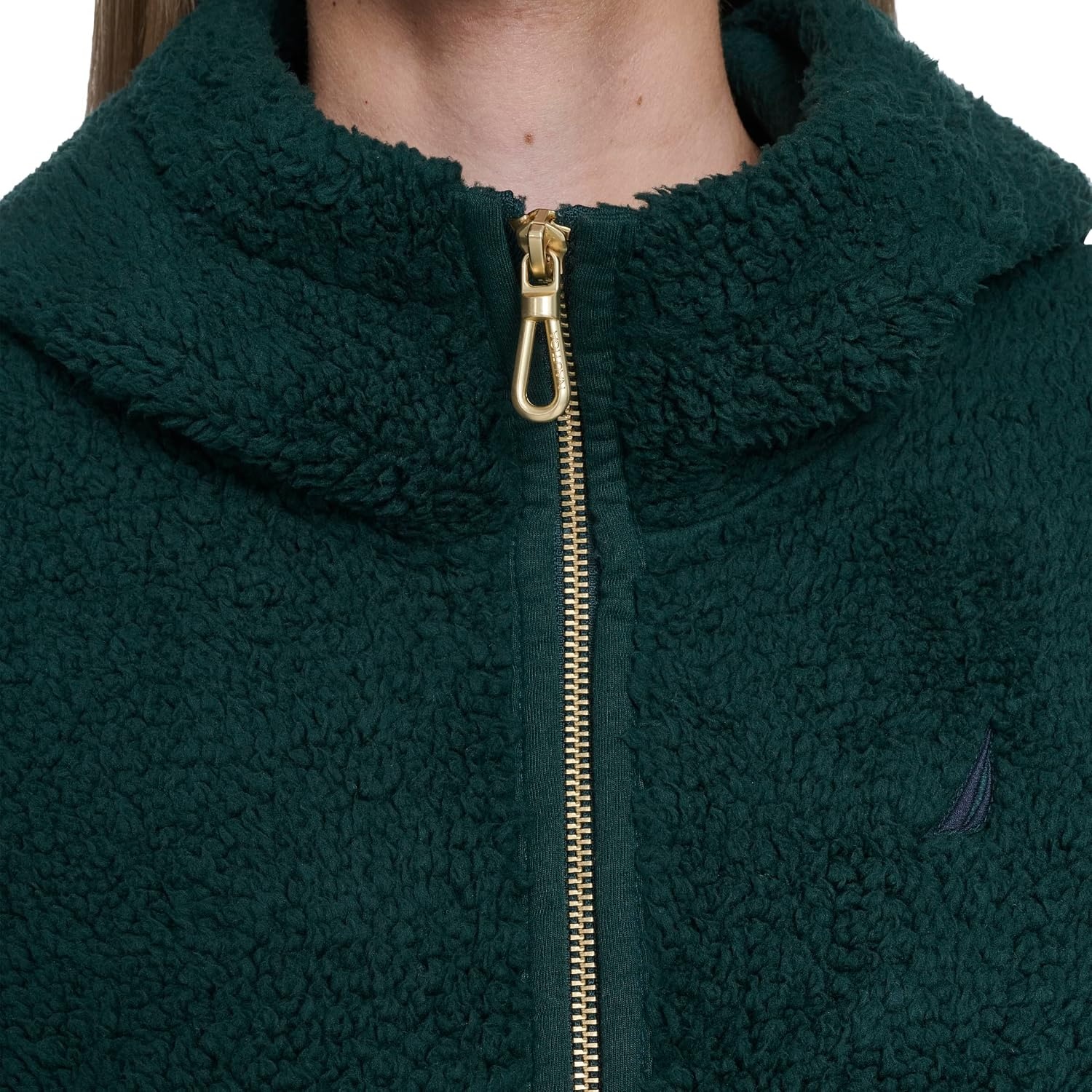 image:imageNautica Womens Solid Sherpa Zipup Hoodie JacketForest
