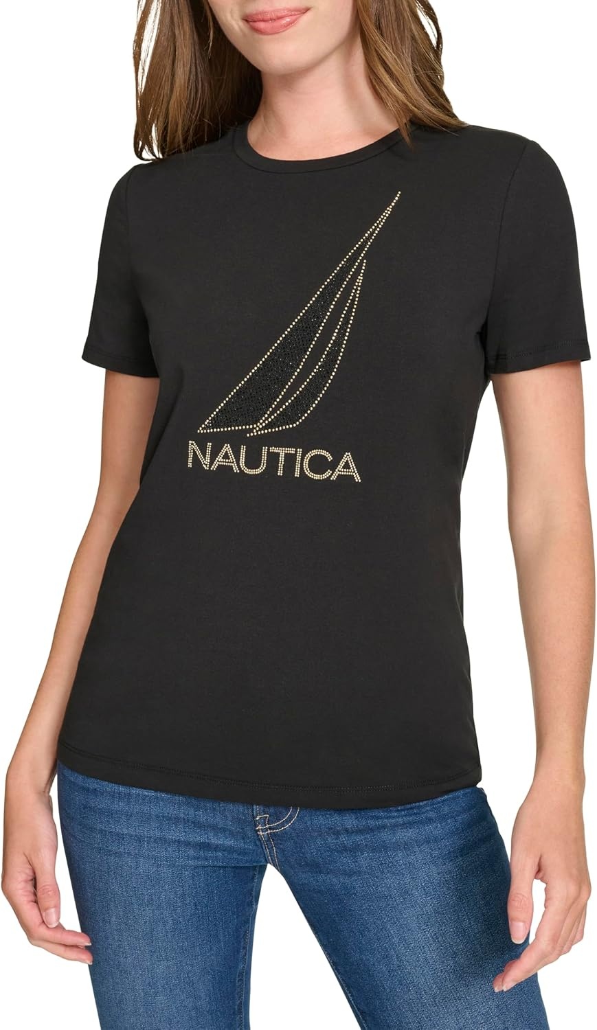 image:imageNautica Womens Solid Short Sleeve Crew Neckline TShirtBlack