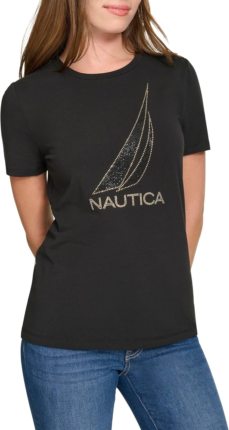 image:imageNautica Womens Solid Short Sleeve Crew Neckline TShirtBlack