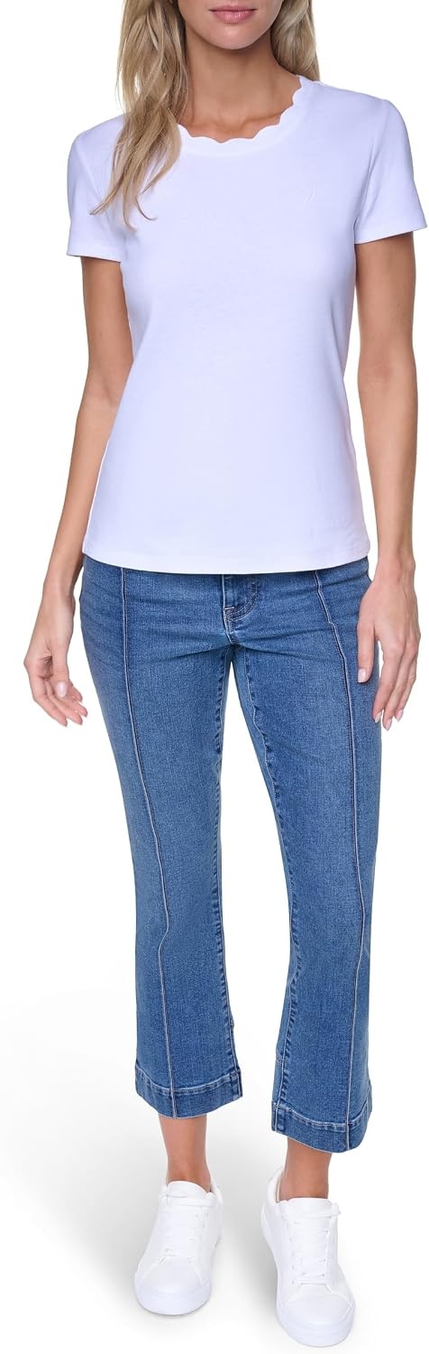 image:imageNautica Womens Solid Short Sleeve Crew Neckline TShirtNew Bright White