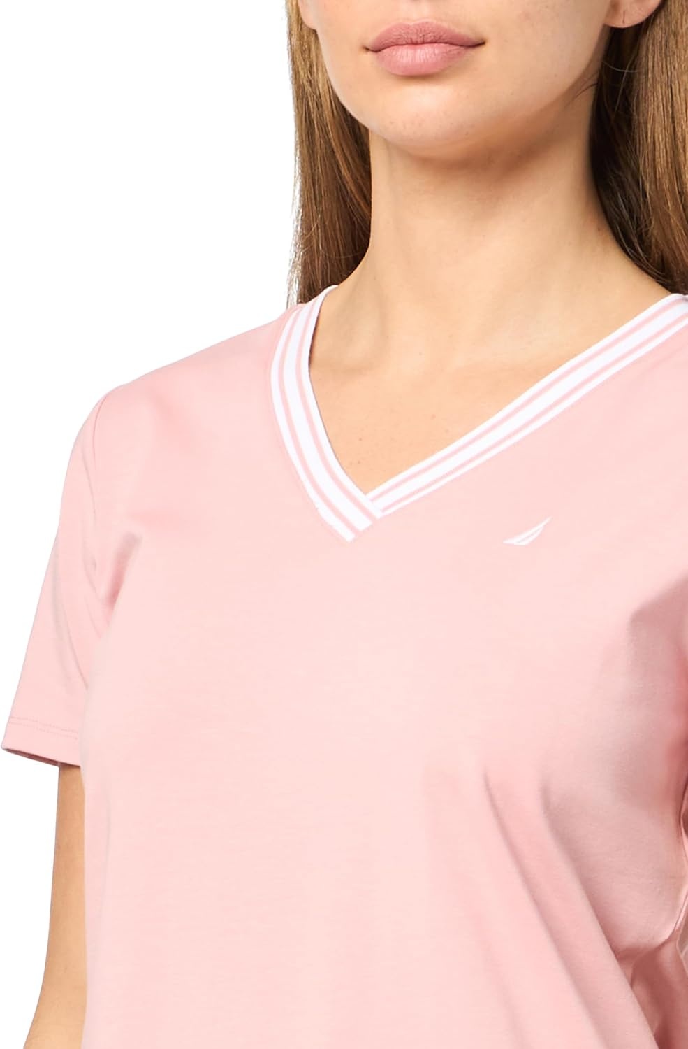 image:imageNautica Womens Solid VNeck Short Sleeve Pullover VNeck TShirt DressBridal Rose