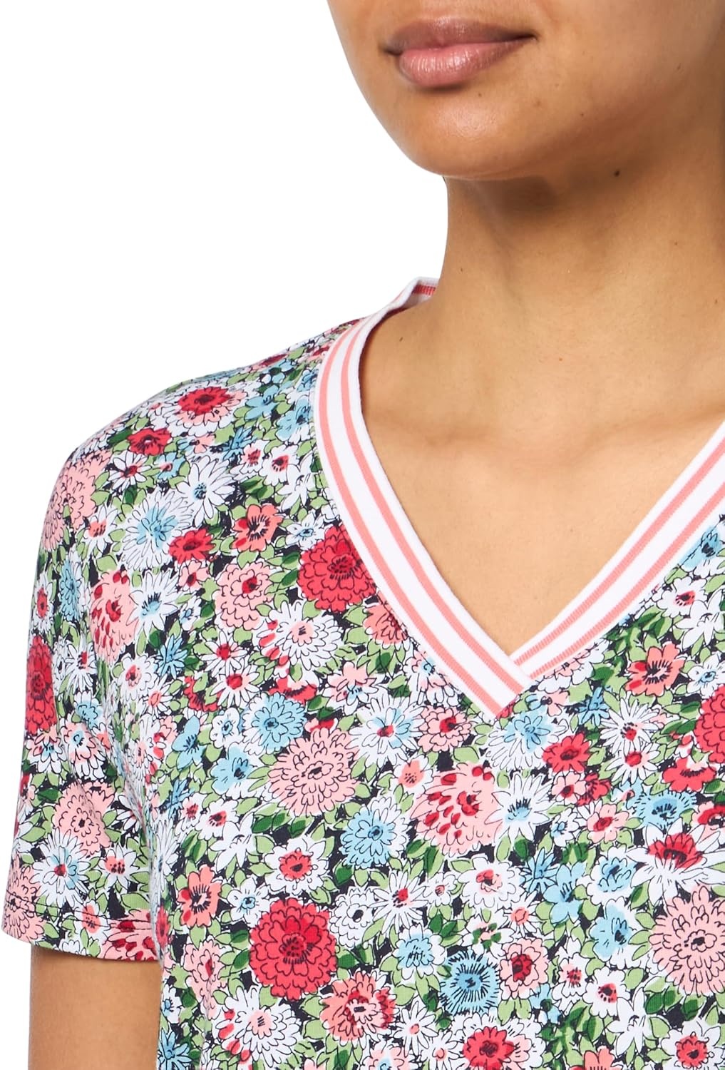 image:imageNautica Womens Solid VNeck Short Sleeve TShirtBloom Multi