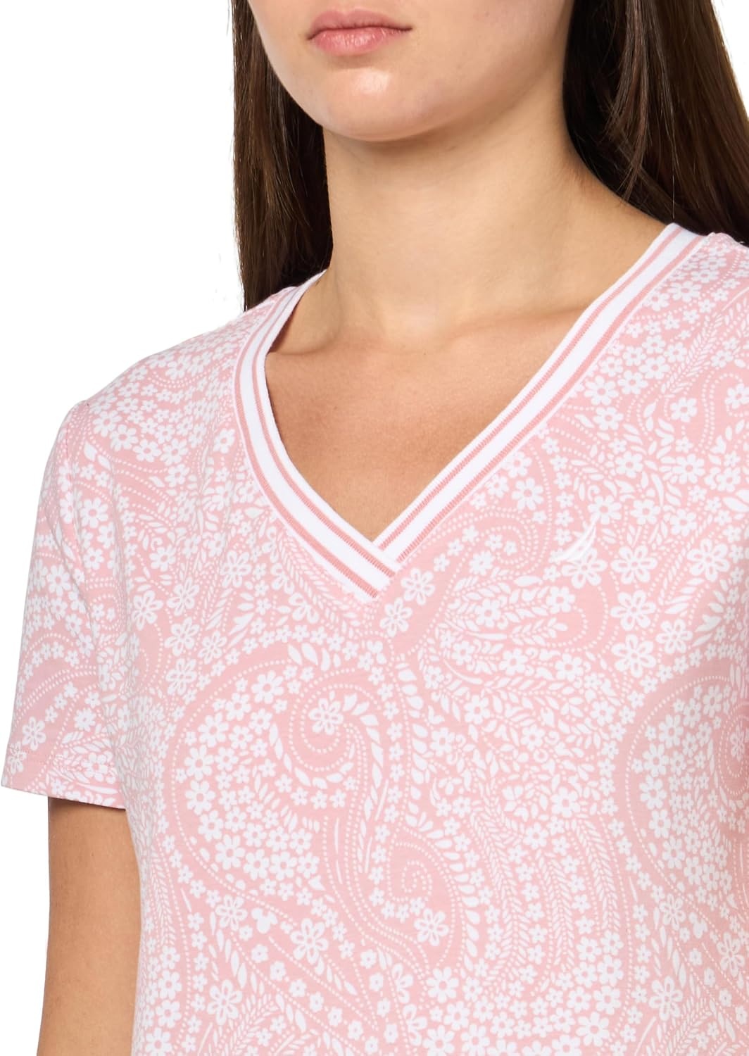 image:imageNautica Womens Solid VNeck Short Sleeve TShirtBridal RoseBright White