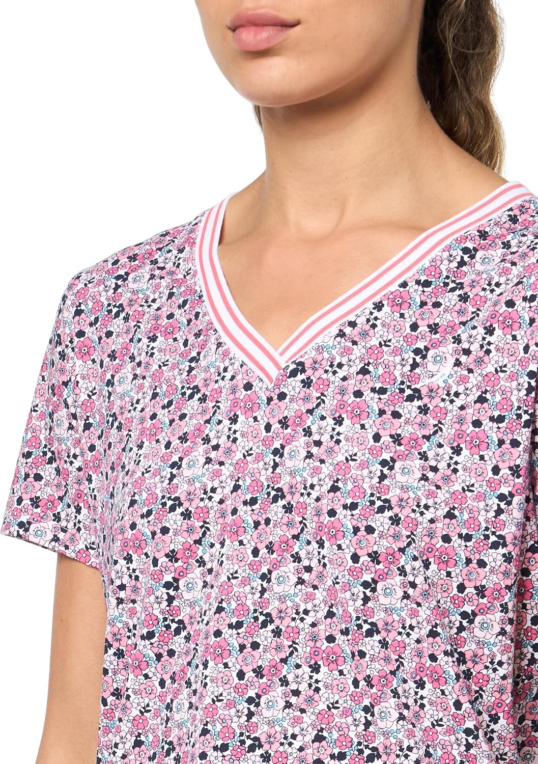 image:imageNautica Womens Solid VNeck Short Sleeve TShirtCamilla Rose Multi