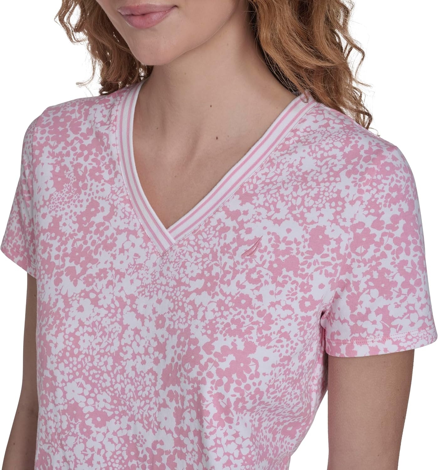 image:imageNautica Womens Solid VNeck Short Sleeve TShirtEnglish Rose Multi