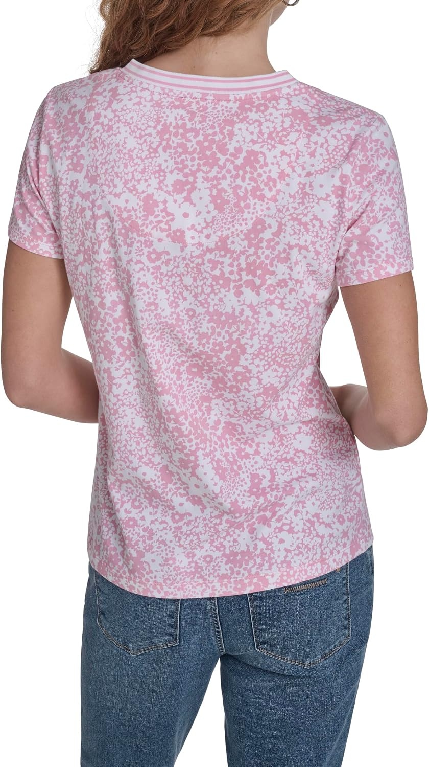 image:imageNautica Womens Solid VNeck Short Sleeve TShirtEnglish Rose Multi