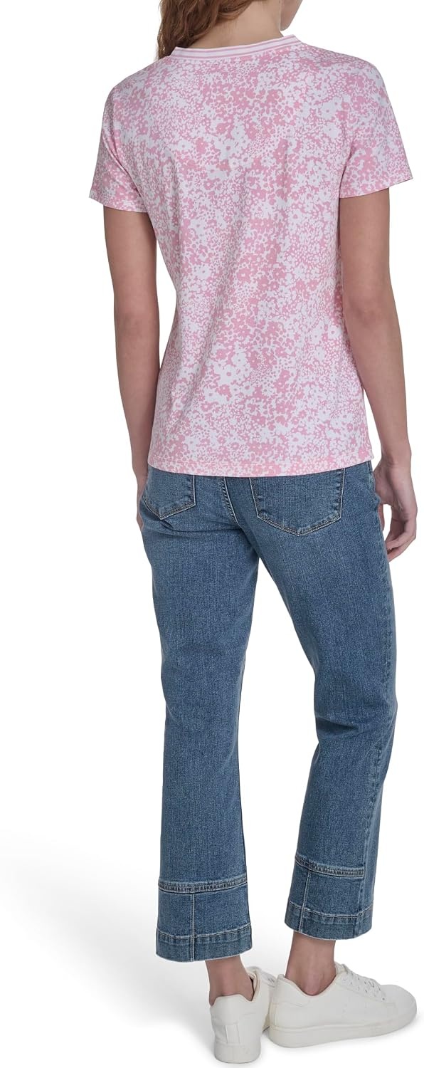 image:imageNautica Womens Solid VNeck Short Sleeve TShirtEnglish Rose Multi