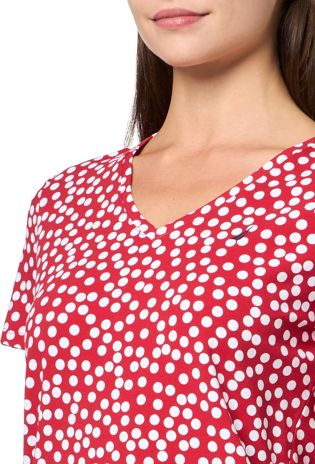 image:imageNautica Womens Solid VNeck Short Sleeve TShirtHaute Red Multi