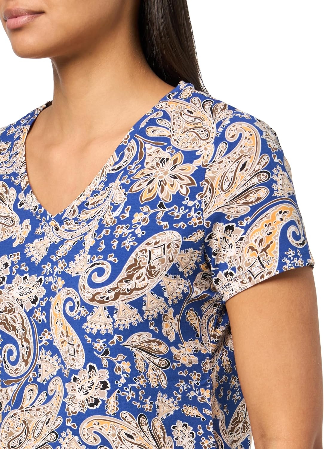 image:imageNautica Womens Solid VNeck Short Sleeve TShirtMarina Blue Multi