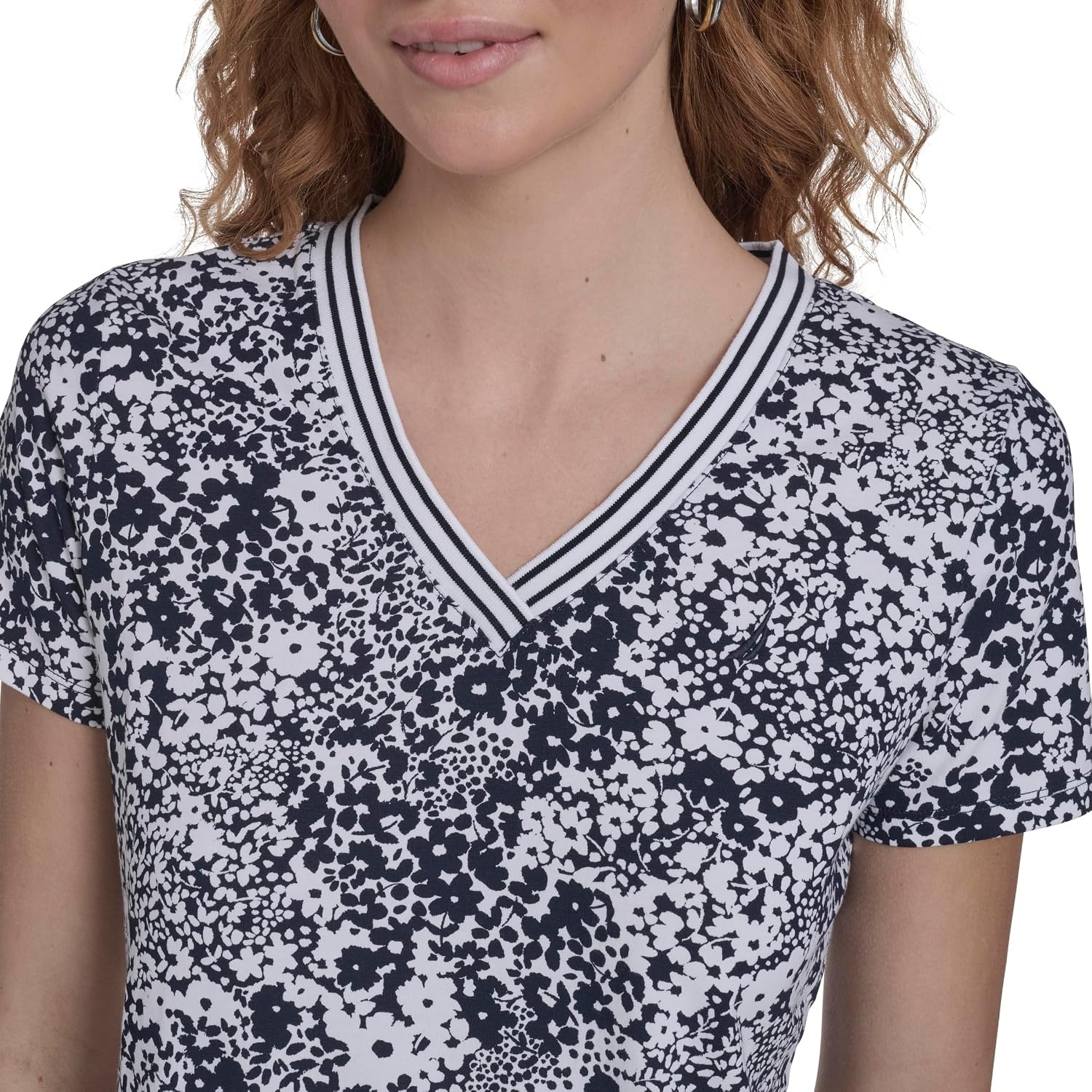 image:imageNautica Womens Solid VNeck Short Sleeve TShirtNight Sky Bright White