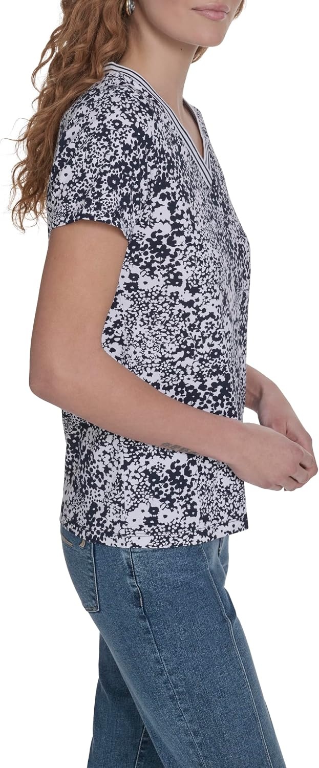 image:imageNautica Womens Solid VNeck Short Sleeve TShirtNight Sky Bright White