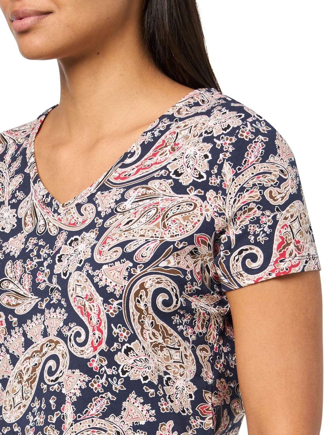 image:imageNautica Womens Solid VNeck Short Sleeve TShirtNight Sky Multi