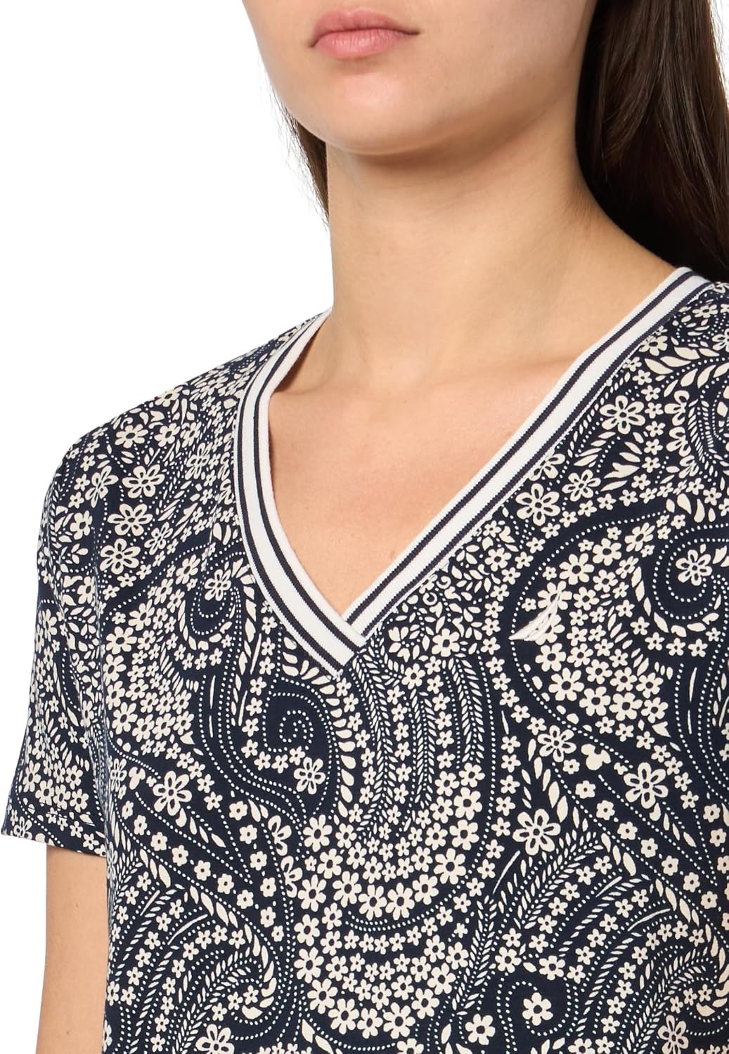image:imageNautica Womens Solid VNeck Short Sleeve TShirtNight Sky White Cap