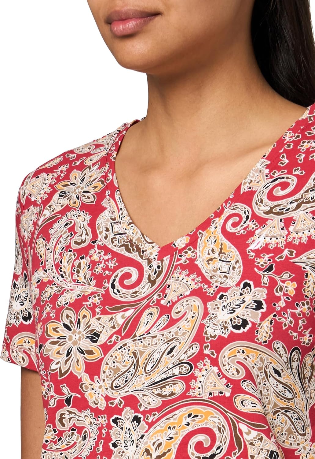 image:imageNautica Womens Solid VNeck Short Sleeve TShirtSamba Multi