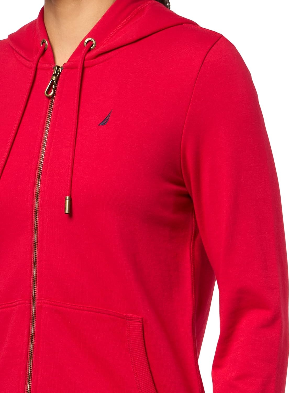 image:imageNautica Womens Solid Zipper Long Sleeve Hoodie SweatshirtScarlet