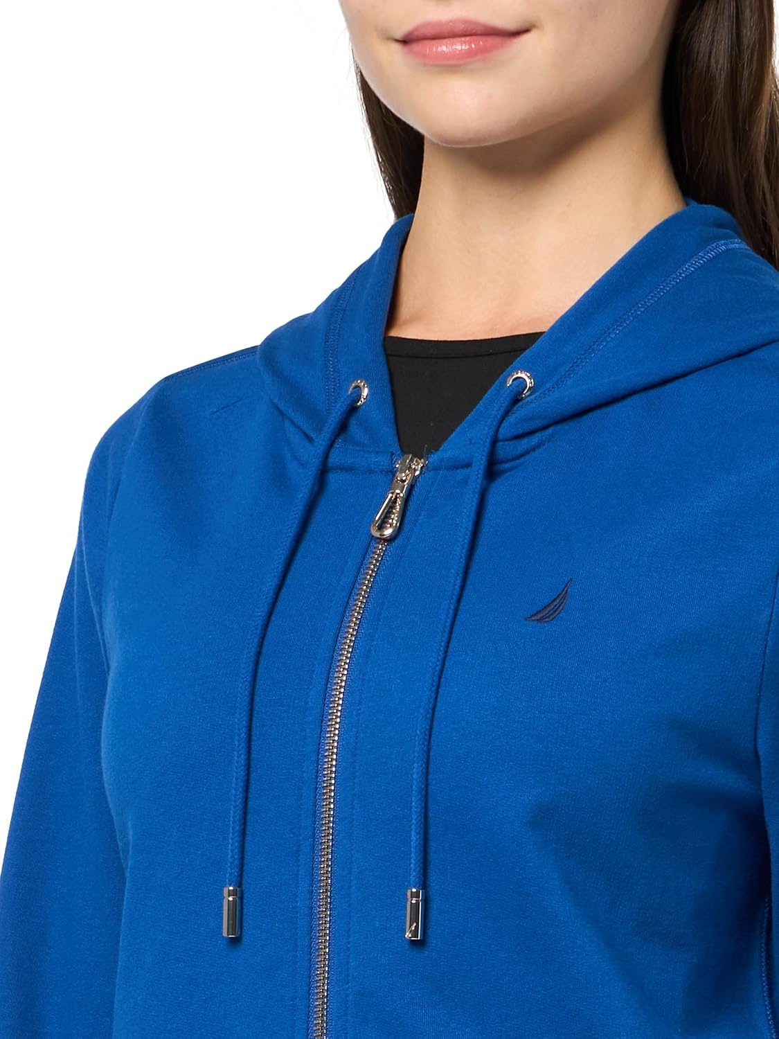 image:imageNautica Womens Solid Zipper Long Sleeve Hoodie SweatshirtTrue Blue