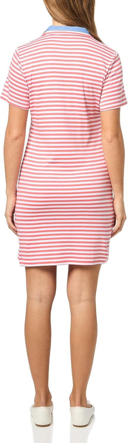 image:imageNautica Womens Stripped Collard Short Sleeve VNeck Johnny Collar Polo Knit DressCoralieBright White