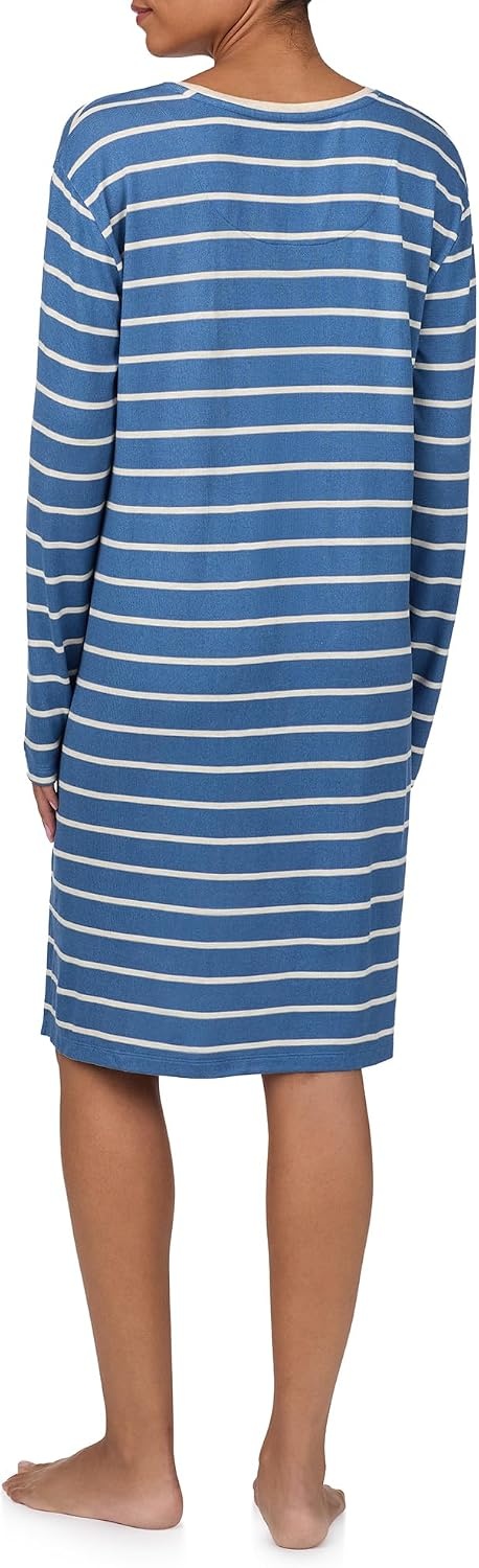 image:imageNautica Womens UltaSoft Sleepwear amp Loungewear Long Sleeve Sweater Knit Lightweight amp Cozy Nightgown Lounge DressBlue Stripe