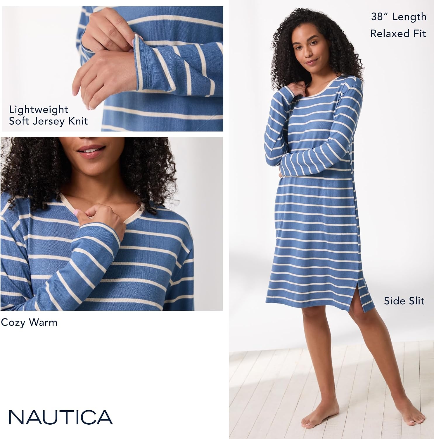 image:imageNautica Womens UltaSoft Sleepwear amp Loungewear Long Sleeve Sweater Knit Lightweight amp Cozy Nightgown Lounge DressBurgundy