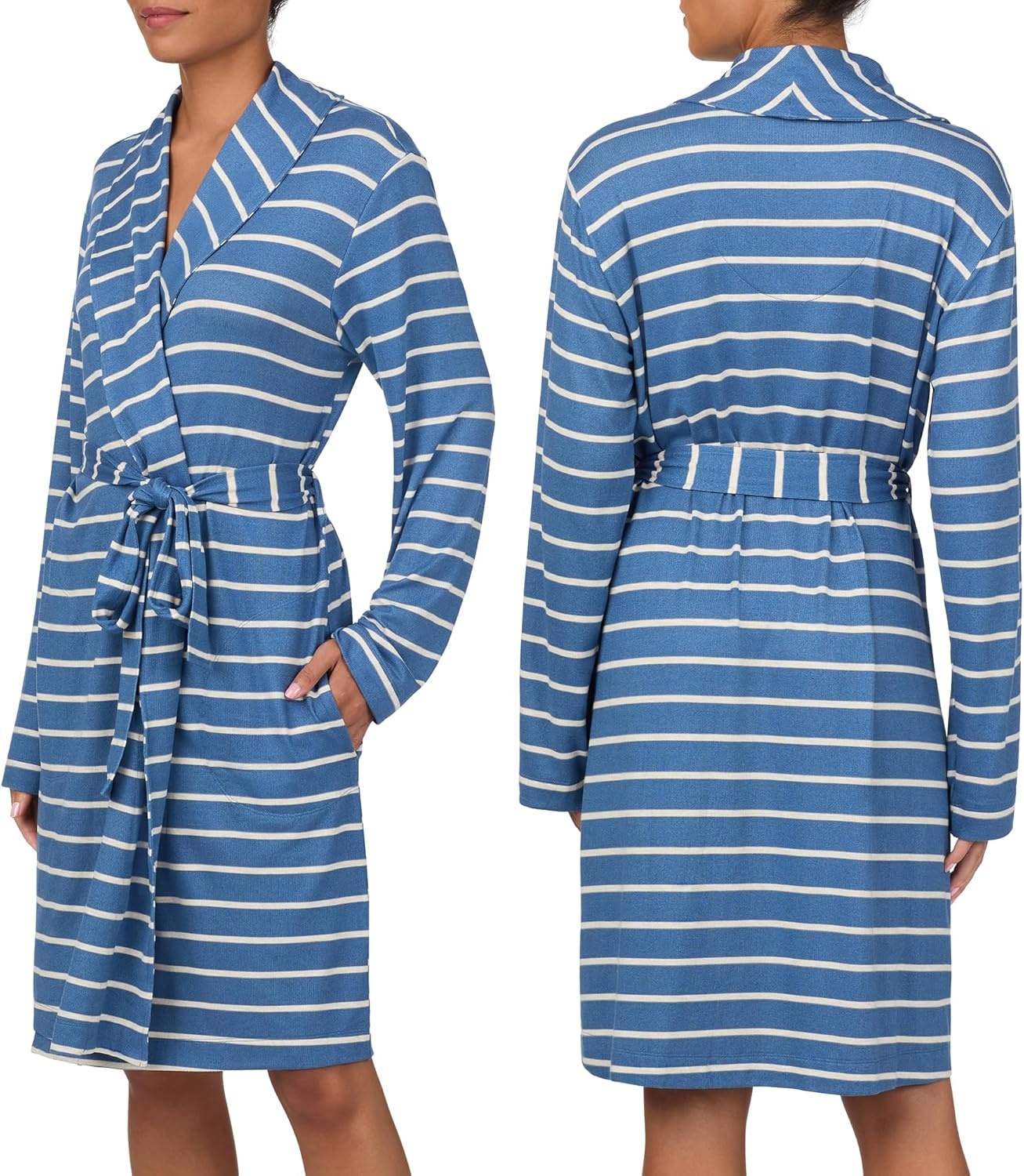 image:imageNautica Womens UltraSoft Robe Lightweight amp Cozy Long Sleeve Knee Length Bathrobe Sweater Knit Sleepwear amp LoungewearBlue Stripe
