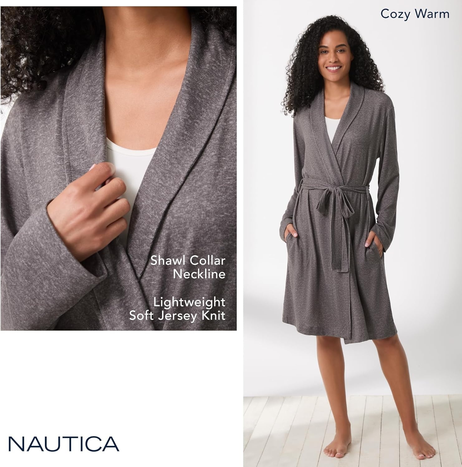 image:imageNautica Womens UltraSoft Robe Lightweight amp Cozy Long Sleeve Knee Length Bathrobe Sweater Knit Sleepwear amp LoungewearBurgundy