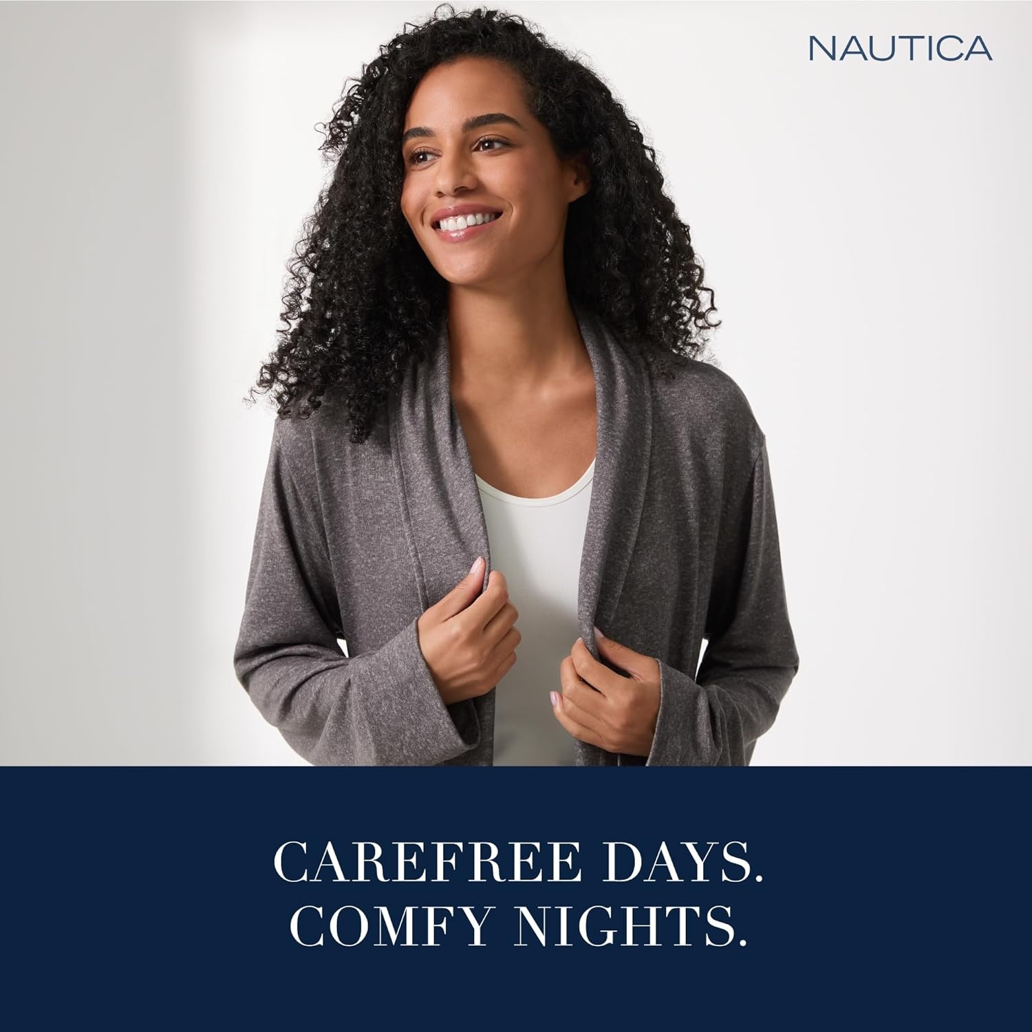 image:imageNautica Womens UltraSoft Robe Lightweight amp Cozy Long Sleeve Knee Length Bathrobe Sweater Knit Sleepwear amp LoungewearGrey Heather