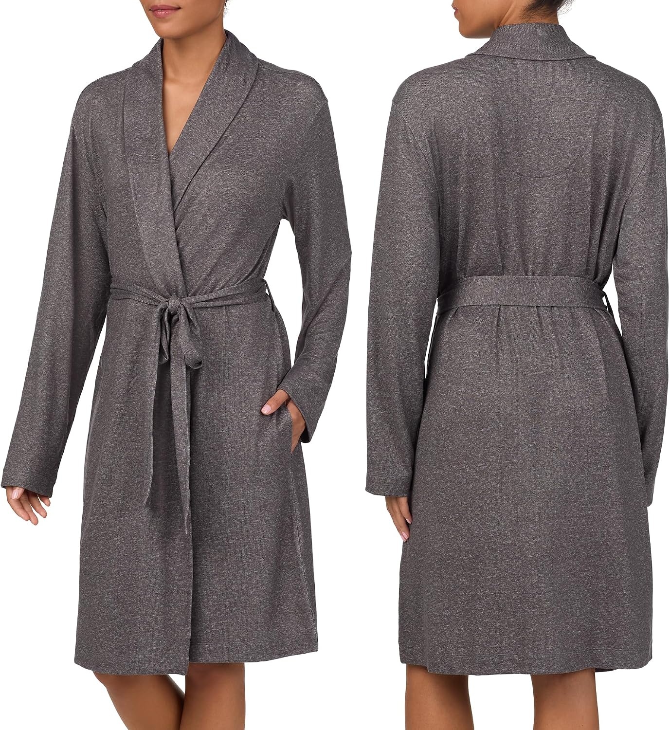 image:imageNautica Womens UltraSoft Robe Lightweight amp Cozy Long Sleeve Knee Length Bathrobe Sweater Knit Sleepwear amp LoungewearGrey Heather