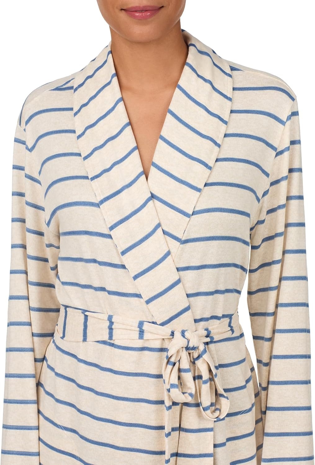 image:imageNautica Womens UltraSoft Robe Lightweight amp Cozy Long Sleeve Knee Length Bathrobe Sweater Knit Sleepwear amp LoungewearOatmeal Stripe