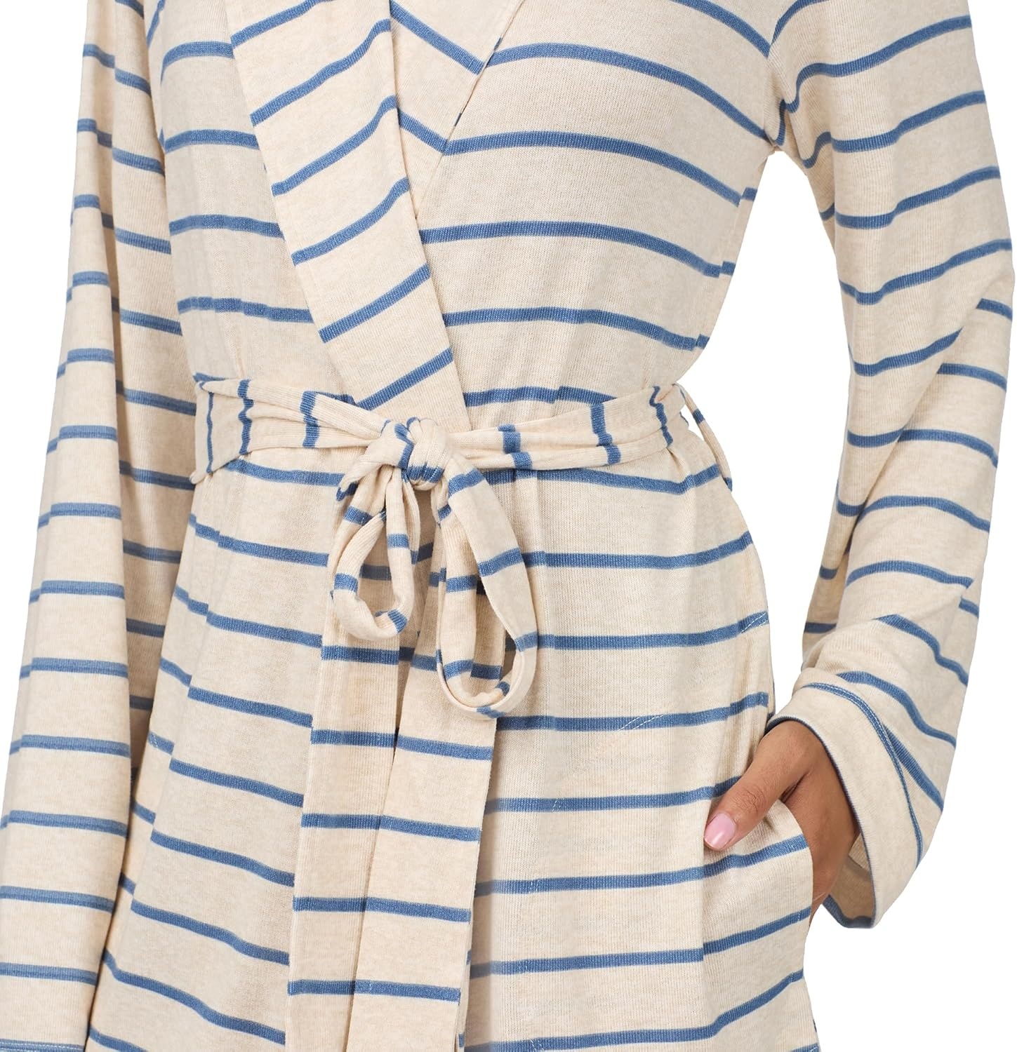 image:imageNautica Womens UltraSoft Robe Lightweight amp Cozy Long Sleeve Knee Length Bathrobe Sweater Knit Sleepwear amp LoungewearOatmeal Stripe