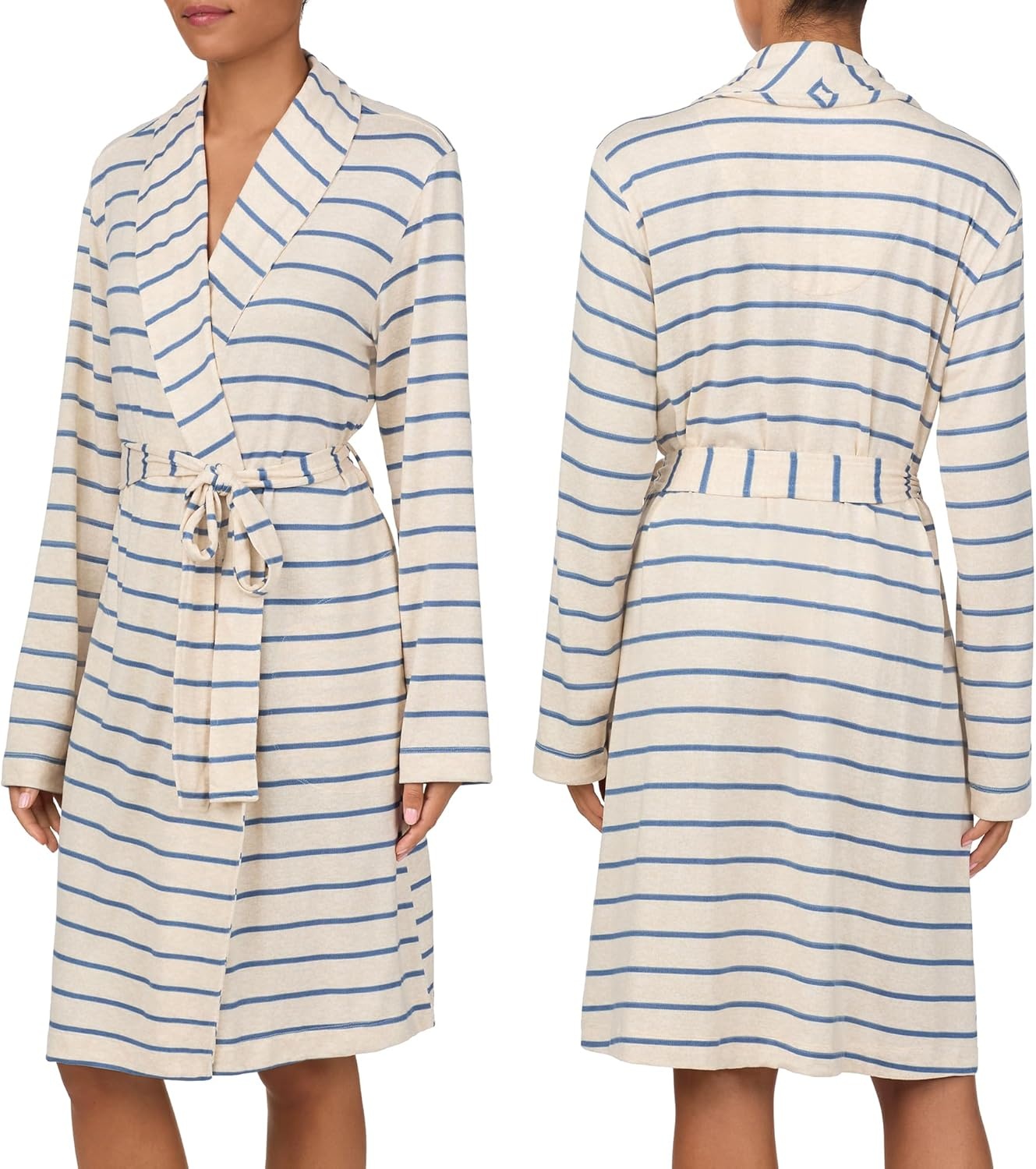 image:imageNautica Womens UltraSoft Robe Lightweight amp Cozy Long Sleeve Knee Length Bathrobe Sweater Knit Sleepwear amp LoungewearOatmeal Stripe