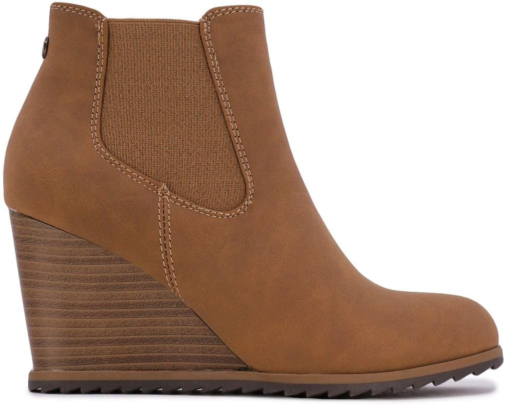 image:imageNautica Womens Wedge Boot Casual Fashion High Heel SlipOn Ankle BootiesTan Maala