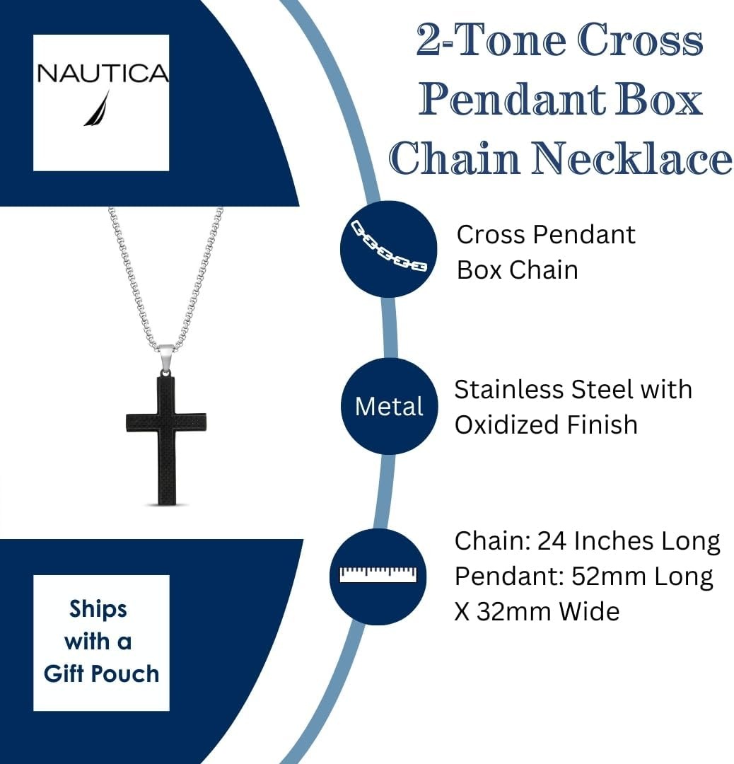 image:imageNautica Woven Black Cross Necklace for Men Stainless Steel 24 Inches