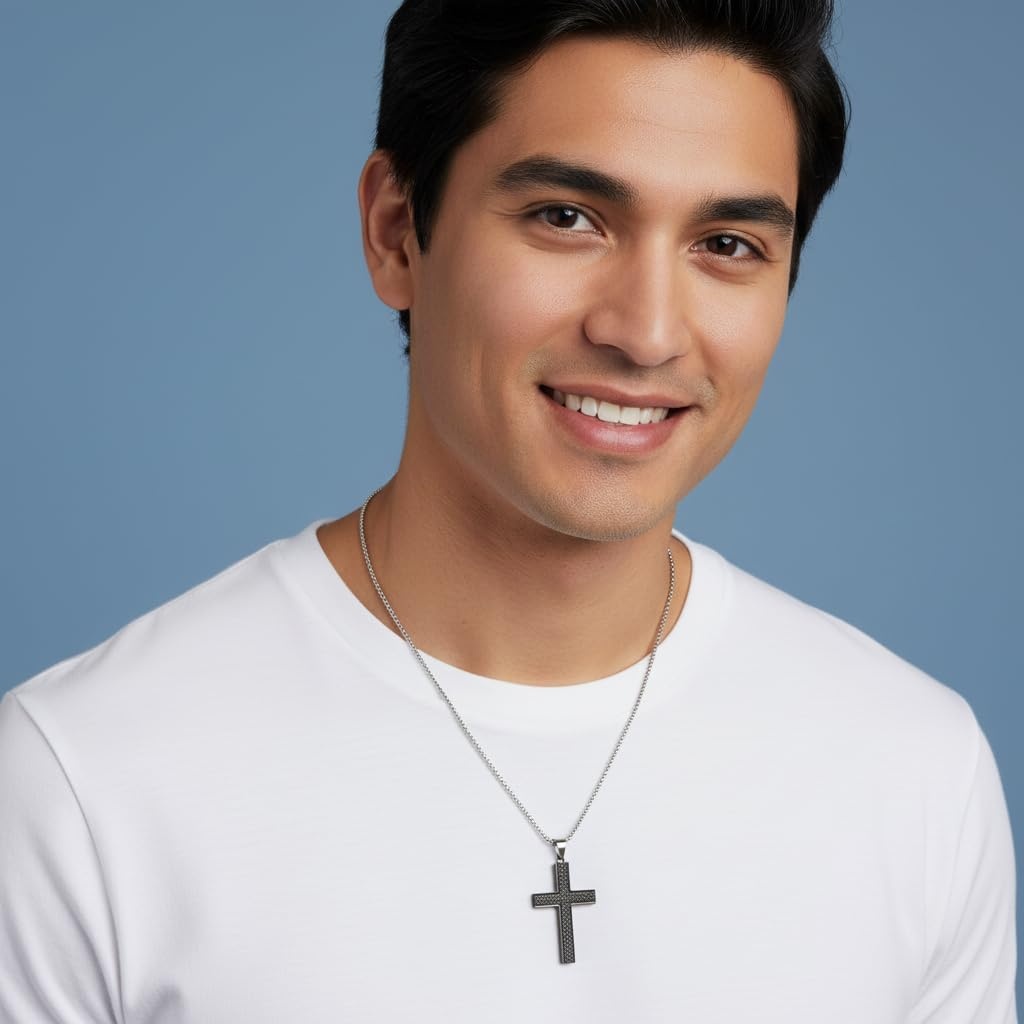 image:imageNautica Woven Black Cross Necklace for Men Stainless Steel 24 Inches