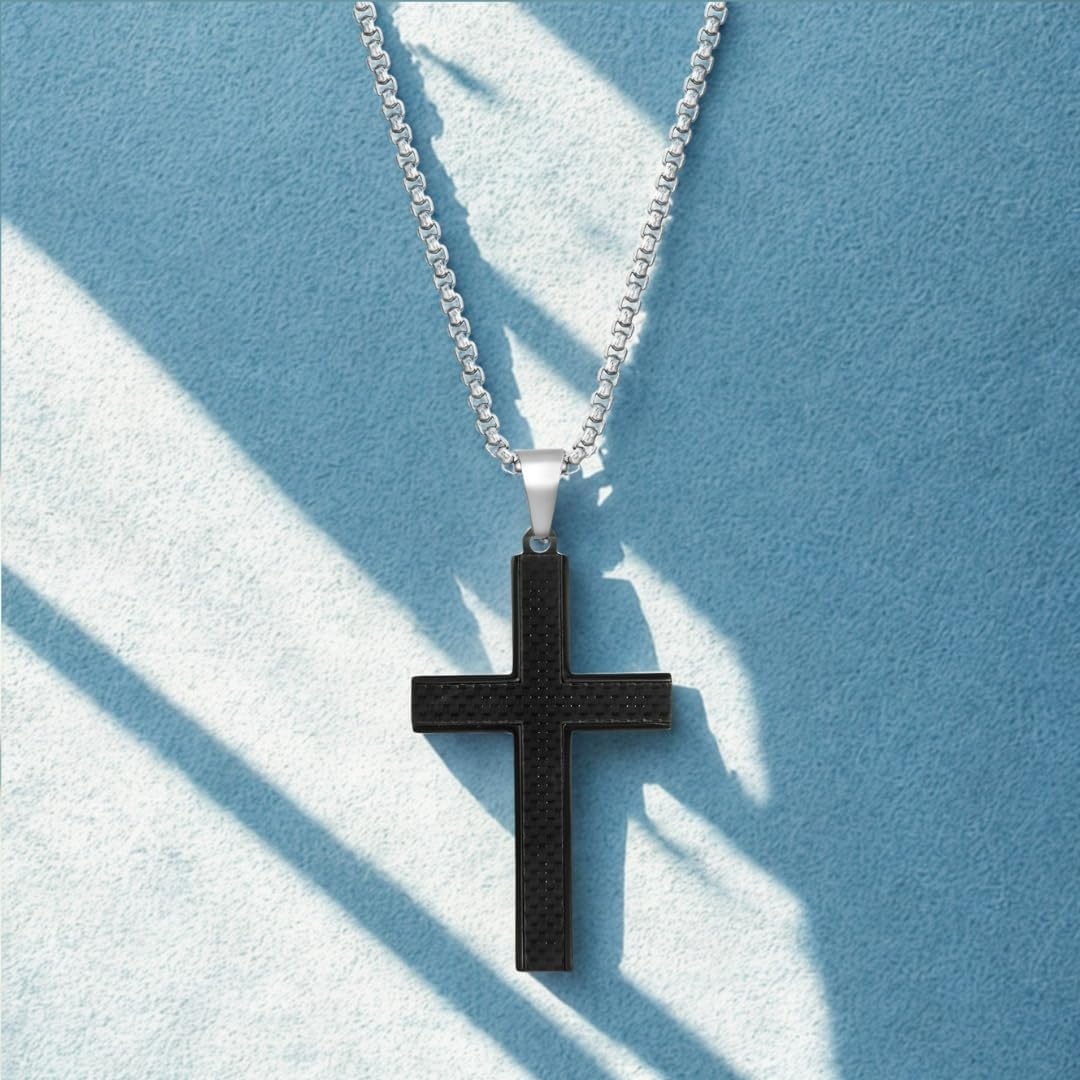 image:imageNautica Woven Black Cross Necklace for Men Stainless Steel 24 Inches