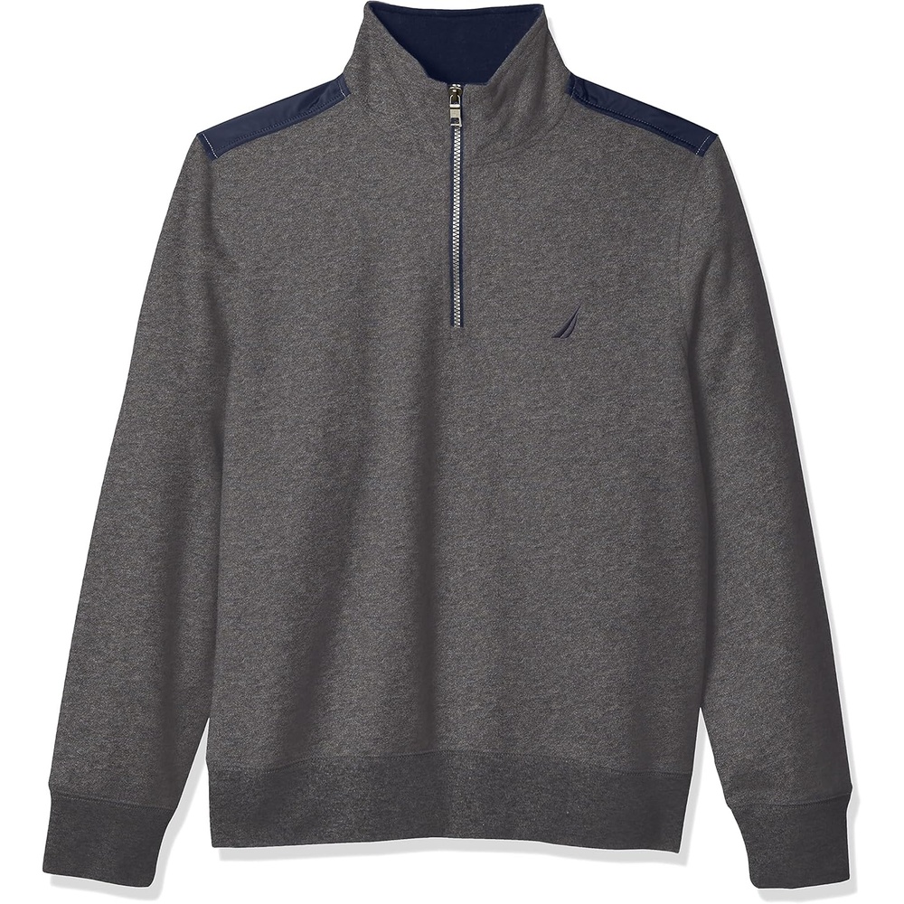 image:imageNAUTICA mens Solid 14 Zip Fleece SweatshirtCharcoal Heather