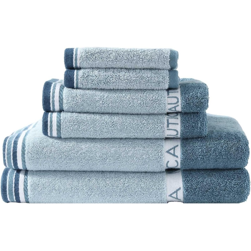 image:imageNautica  Bath Towel Set Cotton Bath Hand amp Washcloths Plush Absorbent amp QuickDry Chevron Print Americana Decor Set of 6 Zane BlueBelle Castle Blue