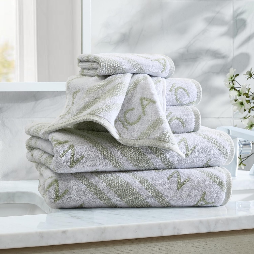 image:imageNautica Bath Towel Set Cotton Bath Hand amp Washcloths Plush Absorbent amp QuickDry Chevron Print Americana Decor Set of 6 Zane BlueMinera Green