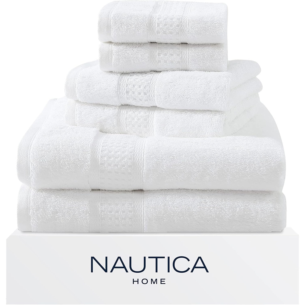 image:imageNautica  Bathroom Towels Soft Cotton Washcloth Bath amp Hand Towel Set Highly Absorbent amp Quick Dry Zero Twist Set of 6 College Dorm Room Essentials Oceane Dark GreyOceane White