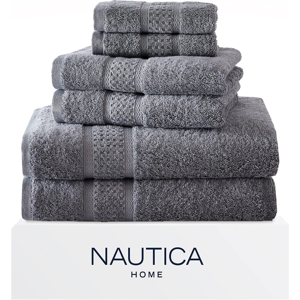 image:imageNautica  Bathroom Towels Soft Cotton Washcloth Bath amp Hand Towel Set Highly Absorbent amp Quick Dry Zero Twist Set of 6 College Dorm Room Essentials Oceane Dark GreyOceane Grey