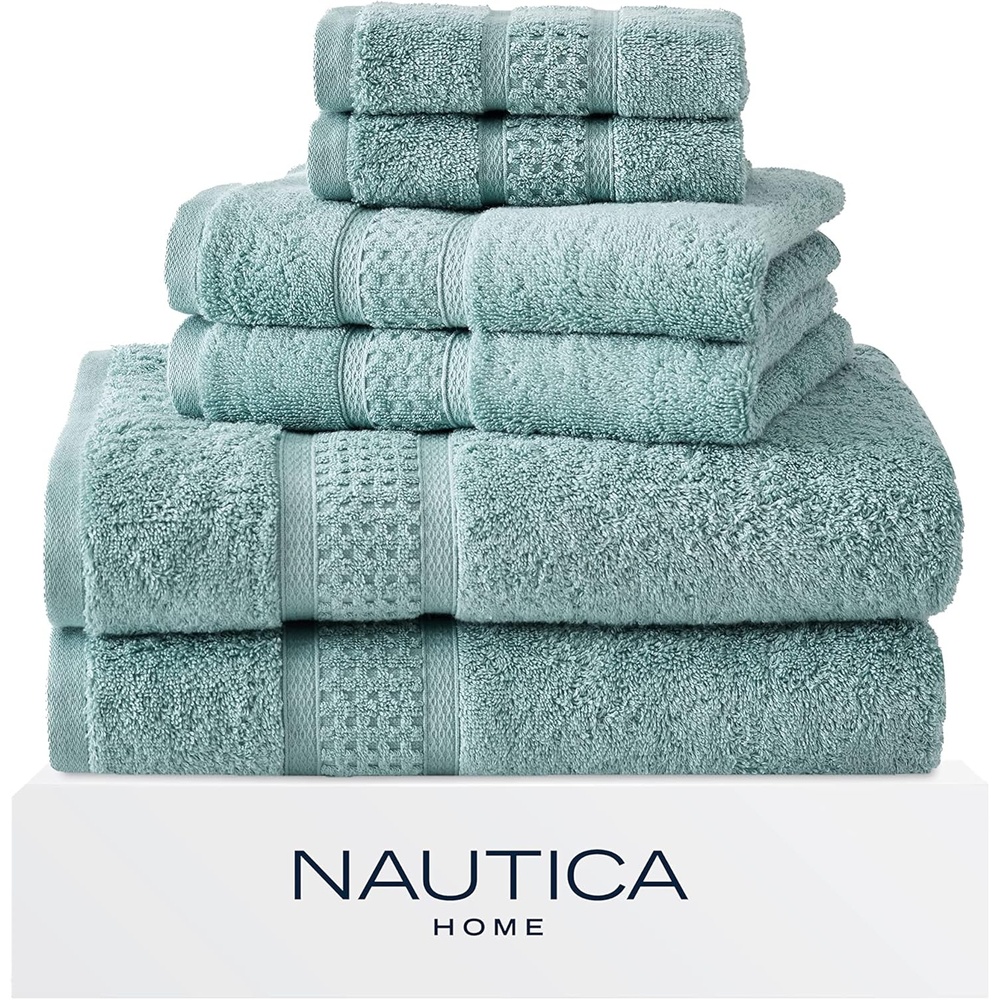image:imageNautica Bathroom Towels Soft Cotton Washcloth Bath amp Hand Towel Set Highly Absorbent amp Quick Dry Zero Twist Set of 6 College Dorm Room Essentials Oceane Dark GreyOceane Turquoise