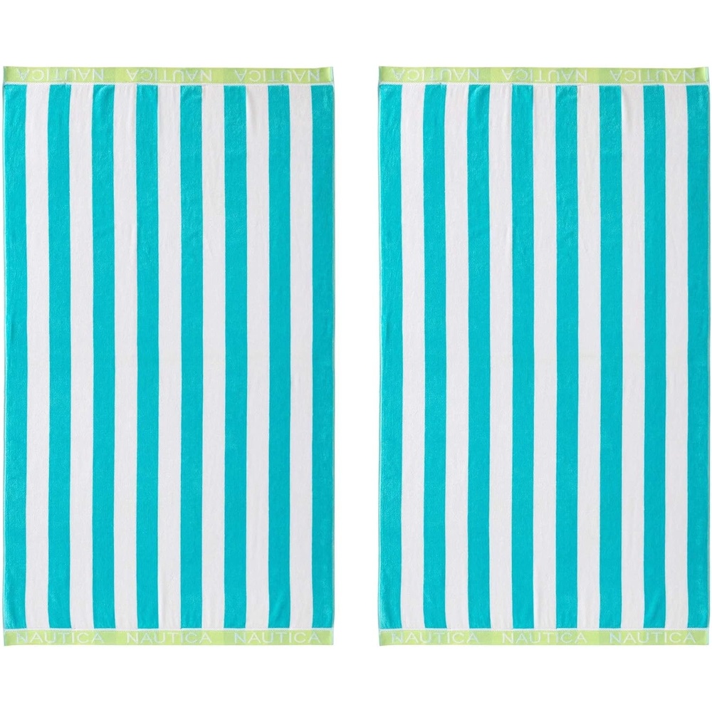 image:imageNautica  Beach Towels Oversized 2 Pack Cotton Velour Towel Set 36x68 Plush Absorbent amp QuickDry Beach Essentials Striped Americana Decor Berry PinkClassic Cabana Blue