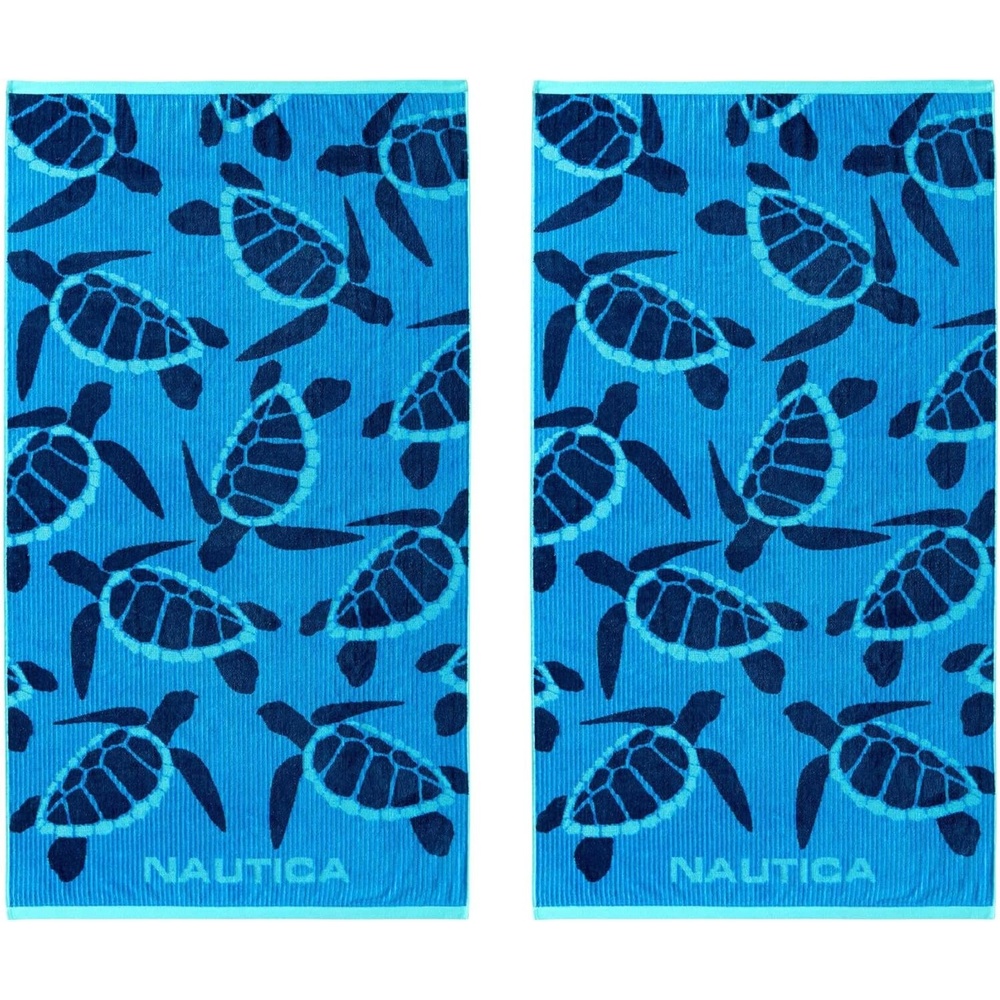 image:imageNautica Beach Towels Oversized 2 Pack Cotton Velour Towel Set 36x68 Plush Absorbent amp QuickDry Beach Essentials Striped Americana Decor Berry PinkNeon Turtles Blue
